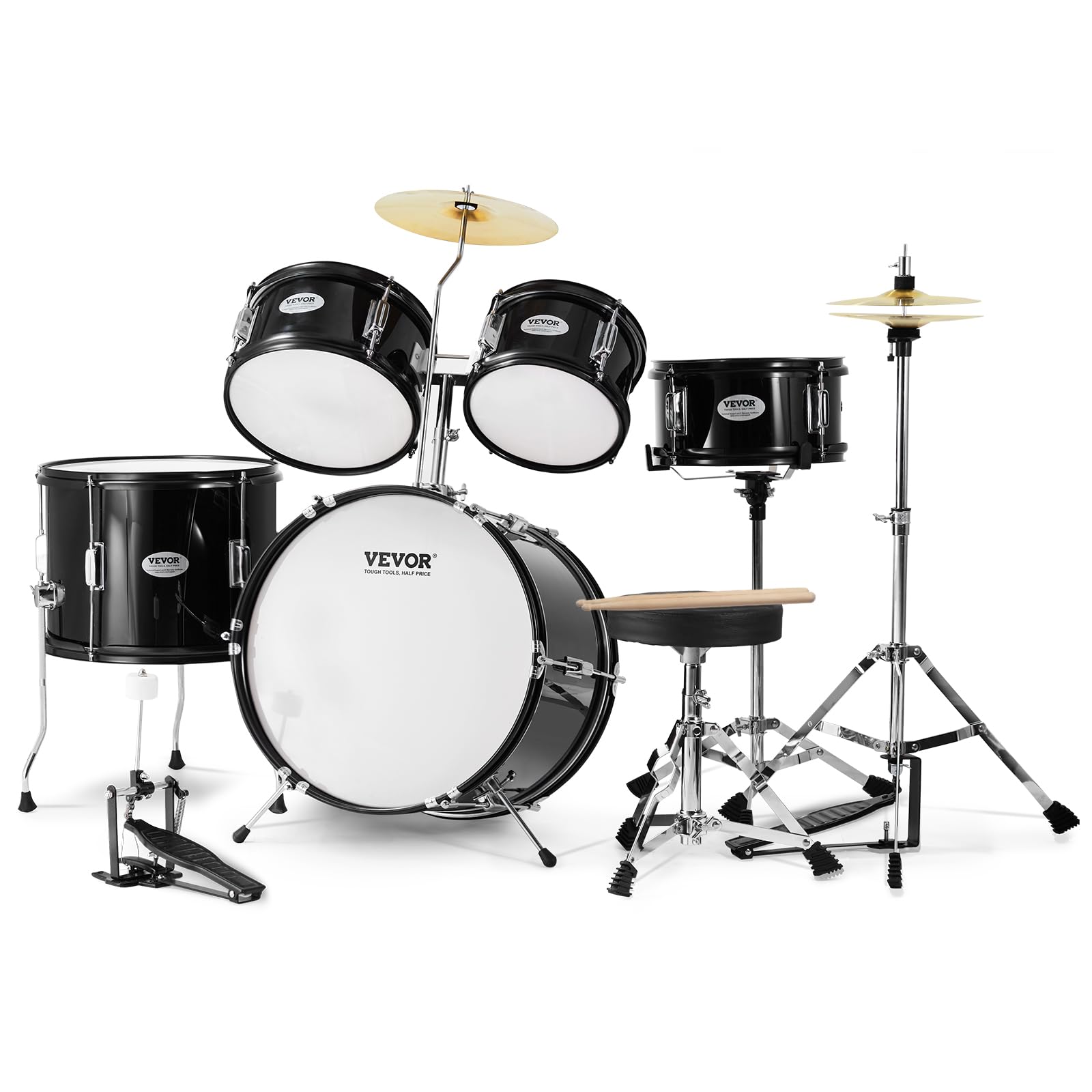 VEVOR Kids Drum Set, 5-Piece, 16 in Beginner Full Drum Set with